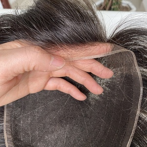 Toupet da <span class=keywords><strong>Uomo</strong></span> di Alta Qualità Pre-tagliato con Base in Pizzo Svizzero e Attaccatura Naturale, Capelli Umani Europei Colore Nero con Nodi Sbiancati - Product Image 3