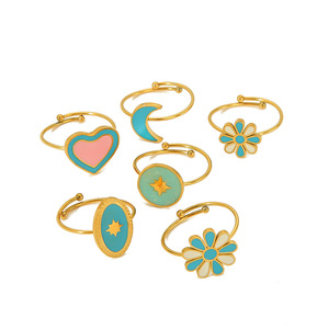 Bohemian style oil-drop <b>titanium</b> steel <b>ring</b> for women, niche and high-end, heart and flower design, colorfast stainless steel ri - Product Image 5