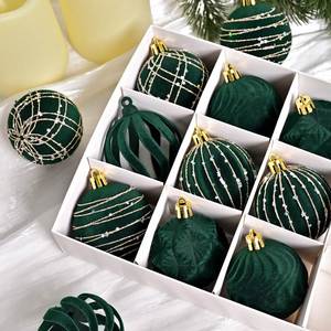 12 Boules de Noël Circulaires Creuses en Plastique Floqué, Ornements Suspendus en Velours, Décorations d'Arbre Haut de Gamme pour Fêtes à Domicile - Product Image 3