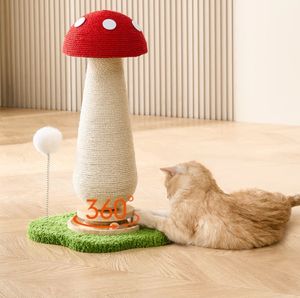 Griffoir pour chat en forme de champignon avec piste interactive pour balles et jouets à ressort, griffoir en sisal durable et mignon pour chat d'intérieur - Product Image 3
