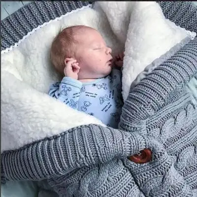 Selimut Bedong Bayi Baru Lahir, Kantong Tidur Kereta Dorong Bayi Hangat Tebal Rajut Bayi