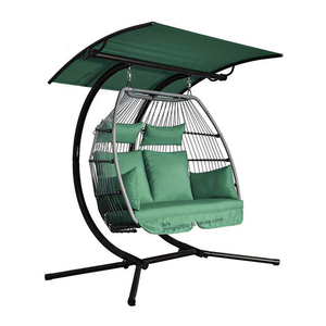 Fauteuil à œufs suspendu d'extérieur de luxe Chaise à bascule en rotin tissé en PE avec coussin confortable et support résistant aux intempéries pour patio - Product Image 3