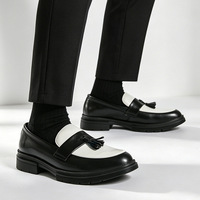 Chaussures en cuir décontractées pour hommes, style britannique respirant à enfiler, color-block, rehaussantes, printemps-automne