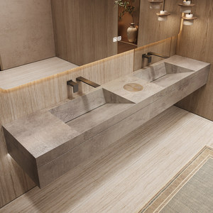 Meuble de salle de bain intelligent avec miroir LED intégré, vasque simple ou double sans joint, et plan de travail en pierre intégré. - Product Image 4