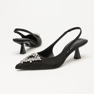 Escarpins en satin pour femme à bride arrière, à bout pointu, à <span class=keywords><strong>talon</strong></span> chaton, ornés de strass, élégants, pour mariage, mariée, soirée et cérémonie - Product Image 5