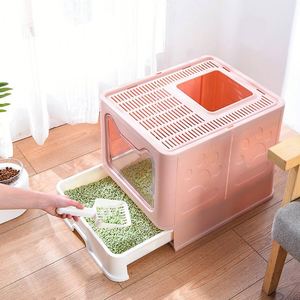 Foldable Covered Rectangle <b>Cat</b> Litter <b>Box</b> with Lid Easy Clean Odorless Large Capacity Plastic Fully Enclosed Drawer Design - Product Image 1