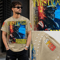 T-shirt Homme Oversize Vintage Délavé à Épaules Tombantes Manches Courtes Col Rond Coton Streetwear