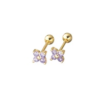 Boucles d'oreilles pour femme en acier inoxydable, boucles d'oreilles à aiguille, zircons colorés, boucles d'oreilles fleur à quatre feuilles