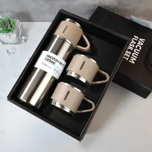 Christmas gifts stainless steel tee cup double water mug colors box gift water bottle vacuum flask with 2 cups