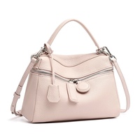 Sac fourre-tout de luxe en cuir véritable avec fermeture éclair, tendance transfrontalière, couleur unie, motif grainé, en polyester, pour femme