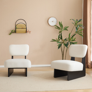 Fauteuil lounge beige moderne avec revêtement en polyester, base en bois, élégant et confortable, siège d'appoint pour salon - Product Image 4