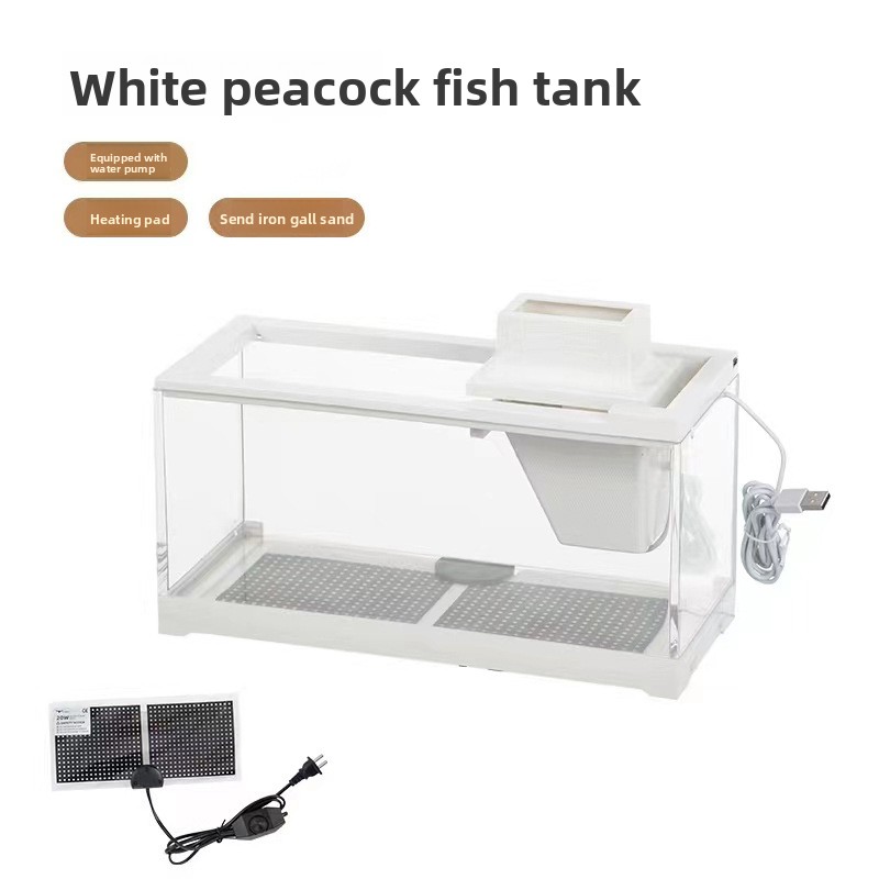 Acuario blanco - Bomba de agua - Luz integrada - Almohadilla térmica