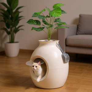 Caja de Arena Inteligente para Gatos, Electrónica, Redonda, de Plástico Beige, con Eliminación de Olores - Product Image 2