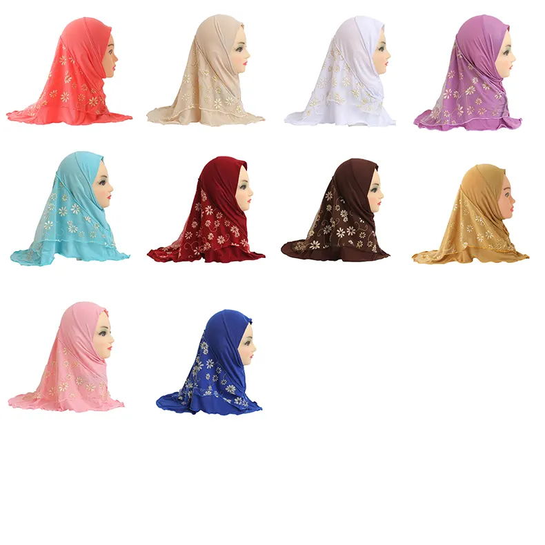 Müslüman kız işlemeli düz renk başörtüsü yüksek kaliteli ve şık islam eşarp dantel kenar başörtüsü