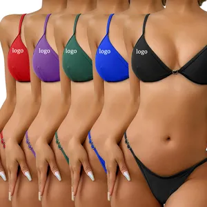 High Quality Bikini Set For Women 2 Piece Swimsuits V Neck Low Rise Crisscross Back Self Tie Spaghetti Straps