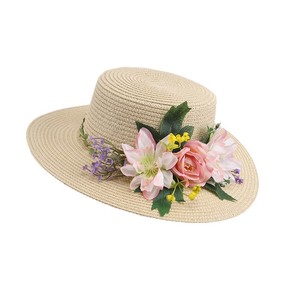 <span class=keywords><strong>Chapeau</strong></span> de paille bohème à grandes fleurs, style français à calotte plate, avec ruban floral rose, pour femme, idéal pour la plage, les vacances et les centres de villégiature de luxe, Sombrero - Product Image 5