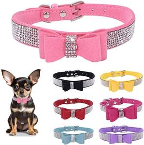 Collar de perro brillante con lazo de diamantes de imitación para perros pequeños | Collar ajustable lindo y ostentoso para mascotas para <span class=keywords><strong>Chihuahua</strong></span> y cachorros - Product Image 1