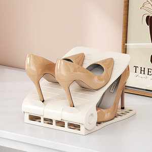 Étagère à chaussures réglable à double niveau, support de rangement en plastique blanc et gris, type rectangulaire sur pied pour usage domestique - Product Image 5