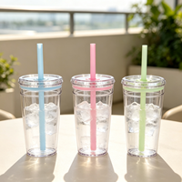 Gobelet en plastique Tritan de 450 ml avec couvercle transparent et paille, sans BPA, réutilisable, pour café glacé, impression personnalisée de couleur et de logo