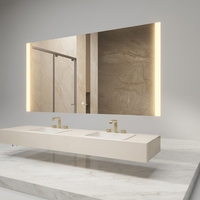 Espejo de Vanidad LED Moderno, Antivaho, Rectangular, con Pantalla Táctil Inteligente, Interruptor con Regulador de Intensidad, para Baño, Salón, Sala de Estar