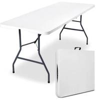 Table pliante à tréteaux, prix de gros, blanche, en PEHD moulé par soufflage, pliable en deux, pour jardin, fête, buffet, table de repas portable d'extérieur