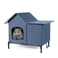 Lit pour chat imperméable, respirant et chaud pour l'extérieur, pliable et détachable avec plateforme surélevée pour protéger des courants d'air ; Villa confortable pour chat en hiver