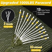 Cordon de parachute double en nylon/polyester réfléchissant, 13 brins, 750 livres, 4 mm, 32 fils, haute résistance pour le camping, la pêche, la randonnée