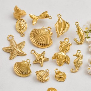 Liontin baja tahan karat berlapis emas Bohemian liontin Multi desain kerang putri duyung laut jimat liontin DIY Aksesori perhiasan