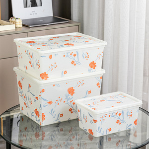 Plastic Storage Box With Lid Rectangle 4L 11L 17.5L Printing Pattern For Clothing Toy Snack Organizer - Product Image 1