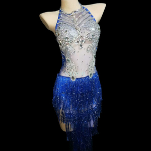 Vestido azul con diamantes de imitación para mujer, para discoteca, Bar, <span class=keywords><strong>DJ</strong></span>, cantante, bailarina, espectáculo, escenario, baile <span class=keywords><strong>latino</strong></span> - Product Image 5