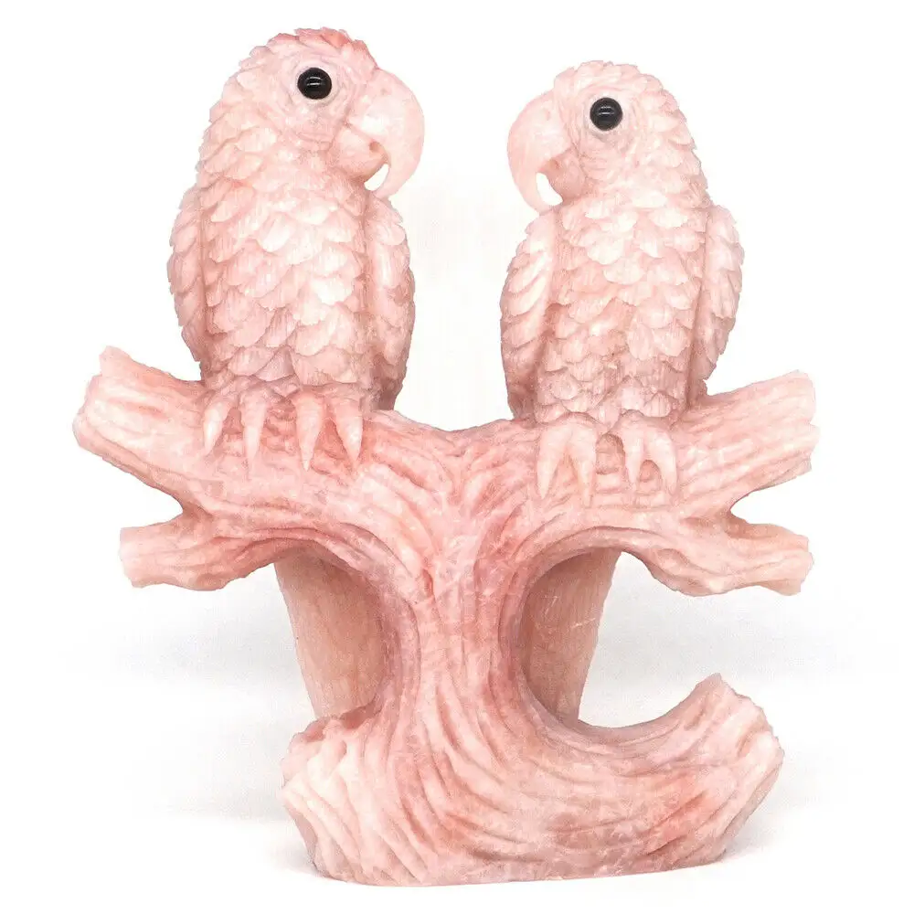تمثال ببغاء طبيعي مقاس 6.2 بوصة, حلية من الكريستال الوردي ، منحوتة بأشكال الحيوانات