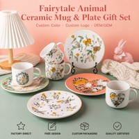 Ensemble de vaisselle en porcelaine avec tasses à café en céramique motif lapin mignon, série Graffiti Garden, assiettes 11oz, logo personnalisé, pour la maison et les cadeaux, vente en gros