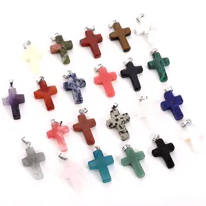 fashion hot sell natural stone mixed color assort cross pendants Charms fit Necklaces jewelry making