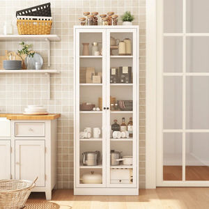 Armoire de cuisine en métal de 72 pouces de hauteur avec portes en verre, buffet autoportant à 5 niveaux avec étagères réglables pour garde-manger - Product Image 1