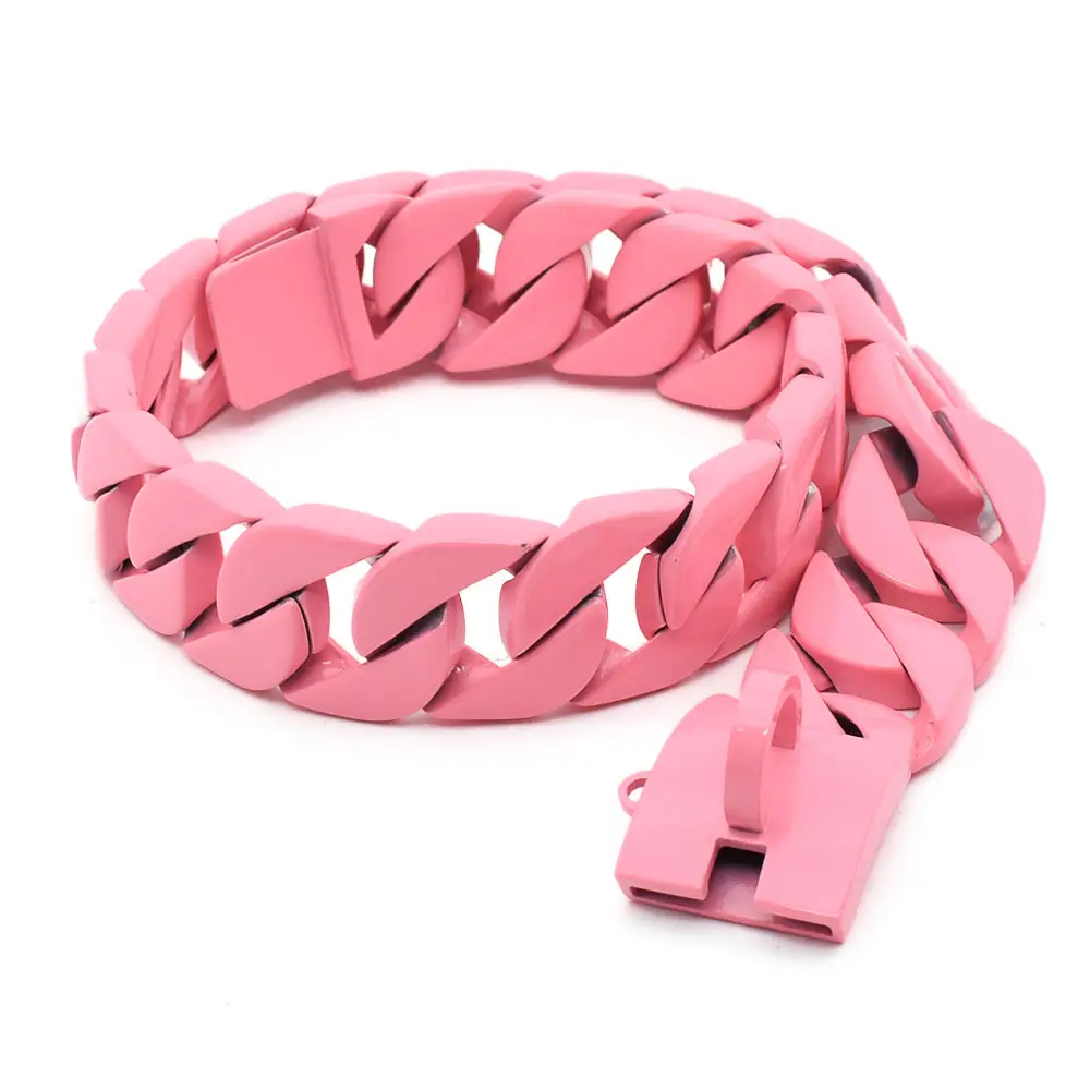 Dropshipping heavy duty stainless steel luxury pink cuban dog chain