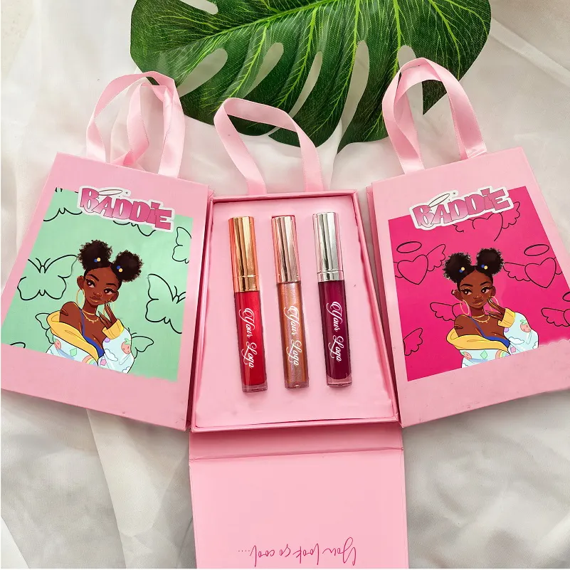 Private Label Cosmetica Lipgloss Verpakking Boxes Set 3 Stuks Lip Combo 'S Luxe Handtas Vorm Lip Kit Pakket Doos
