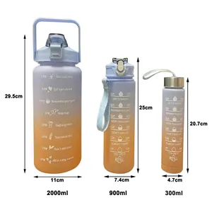 3 개 1 세트 2L 64oz 마시는 플라스틱 스포츠 빨대 및 손잡이 BPA 무료 체육관 피트니스 물병 2L 0.9L 0.3L