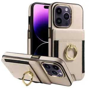 newest for iphone 14 pro mobile phone case luxury wholesale pu leather phone case with card wallet ring holder