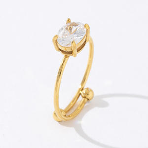 Joyería de dedo chapada en oro de 18K, anillo de acero inoxidable ajustable de Zirconia cúbica blanca elegante sin deslustre coreano - Product Image 6
