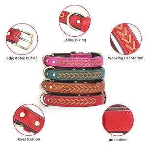 Gran oferta 2025, <span class=keywords><strong>Collar</strong></span> de perro para mascotas de aleación con patrón de hueso transpirable de cuero PU tejido a mano, adecuado para perros pequeños y medianos - Product Image 6
