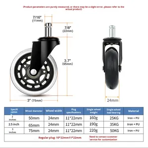 Ruedas de Polipropileno Transparente de 3 Pulgadas con Orificio para Pernos, Universal para Sillas de Oficina y Gaming, Venta Caliente Transfronteriza - Product Image 2