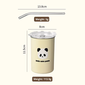 แก้วกาแฟสแตนเลส 304 แบบมีฝาปิดพร้อมหลอด ขนาด 380 มล. ลายแพนด้าน่ารัก  แบบสองชั้นเก็บความร้อน/เย็น  สำหรับเดินทางและใช้ในออฟฟิศ  พร้อมโลโก้สั่งทำได้ - Product Image 5