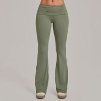 OEM/ODM Leggings de yoga pour femme, couleur unie, effet seconde peau, coupe évasée longue, taille haute, plissé, grande taille, 75% Nylon 25% Spandex