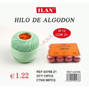 Filo di Cotone Ilan N12 Cor 21 Verde Chiaro, Set di 12 Pezzi per Cucito - Product Image 3