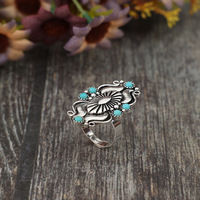 Boho terukir hadiah perhiasan Desember Birthstone Turquoise Cluster Chunky Band cincin untuk wanita Oval Turquoise Concho Ring