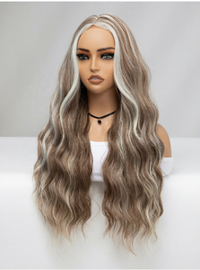 <span class=keywords><strong>Peluca</strong></span> <span class=keywords><strong>de</strong></span> encaje mono con corona alta para mujer, larga y rizada, con cuero cabelludo realista anudado a mano, <span class=keywords><strong>de</strong></span> fibra resistente al calor sin pegamento. - Product Image 5