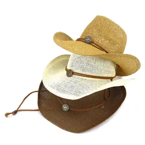 Thời Trang Lanzom Womens Straw Beach Sun Hat Packable Gió Dây Buộc Ladies Bowknot Giấy Floppy Mùa Hè Cowboy Straw Mũ