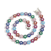Prix de gros 925 Sterling Silver Tennis Chain 9mm Couleur Moissanite Fleur Bracelet Collier Ensemble VVS Diamant Coloré