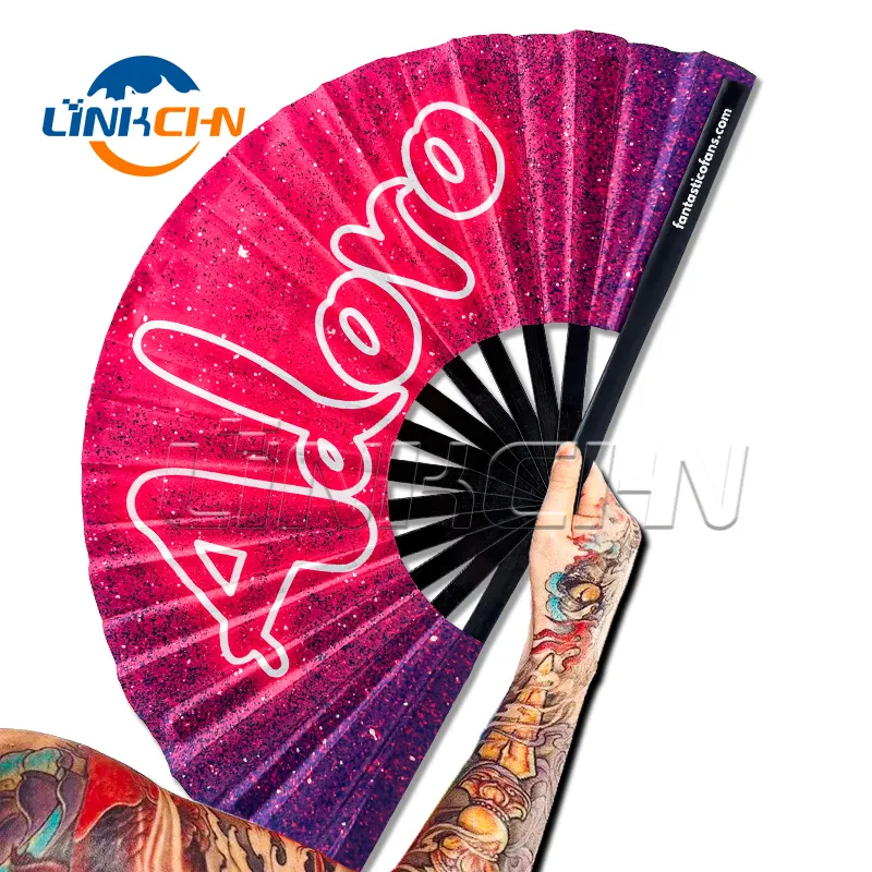 Customized large bamboo folding UV reactive hand fans