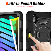 Casing Tablet Heavy Duty untuk iPad Mini 8, Anti-Shock, Pelindung, dengan Stand Putar 360 Derajat, Tempat Pensil, dan Tali Bahu